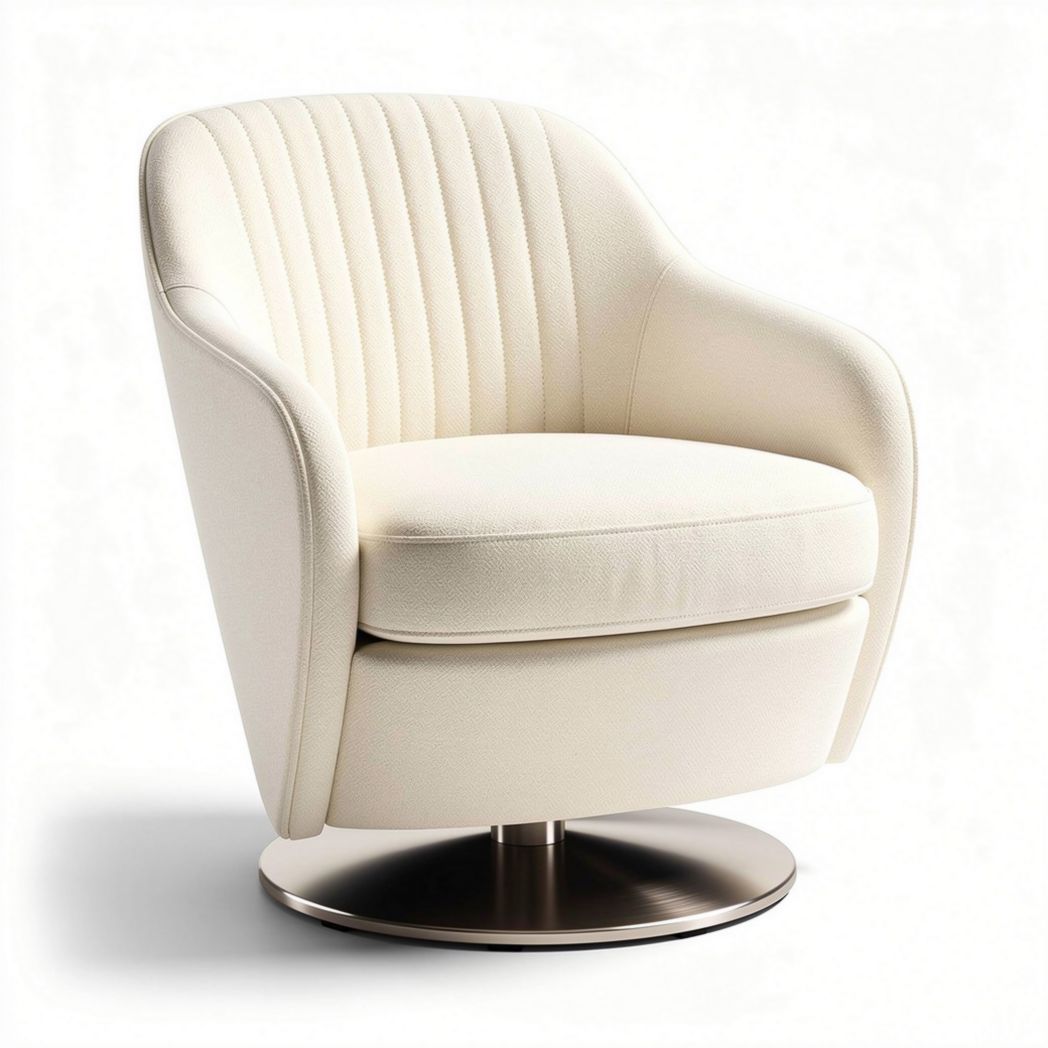 Fauteuil pivotant en tissu beige avec accoudoirs et dossier de 80 x 80 x 80cm