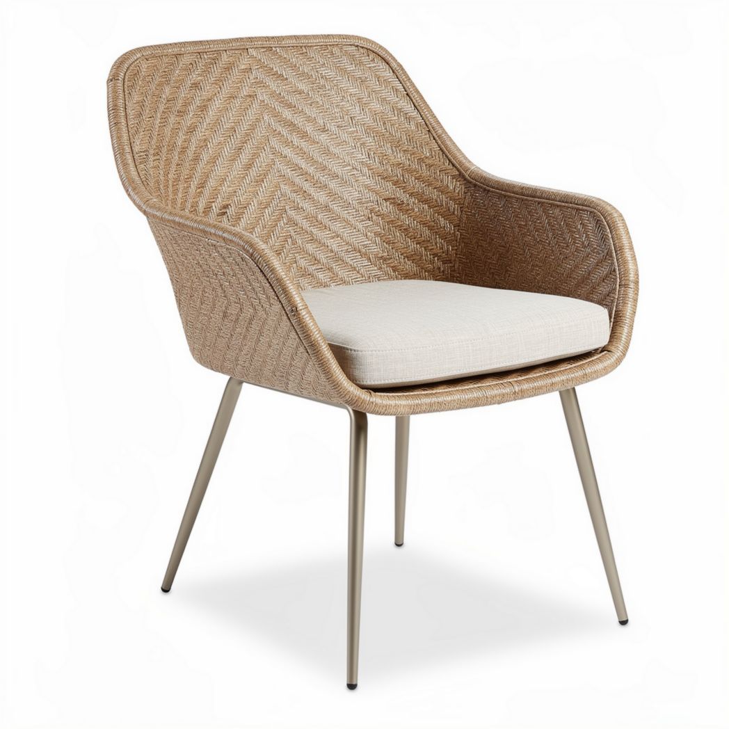 Fauteuil en osier tressé avec coussin matelassé 70 x 70 x 80cm beige