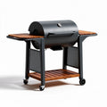 Barbecue à charbons sur chariot avec surface en bois et roulettes 75 x 45 x 50cm