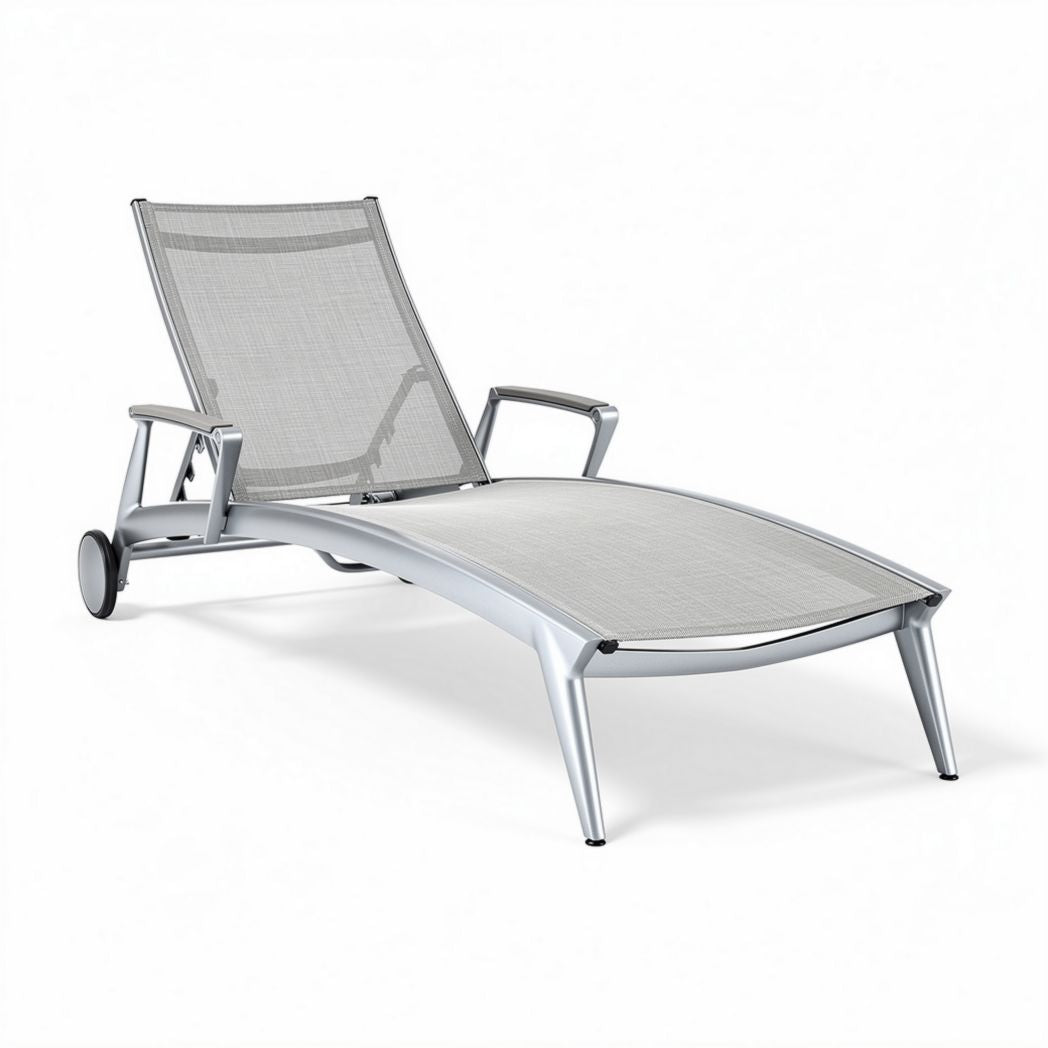 Chaise longue en aluminium avec toile textilène gris 180 x 65 x 30cm