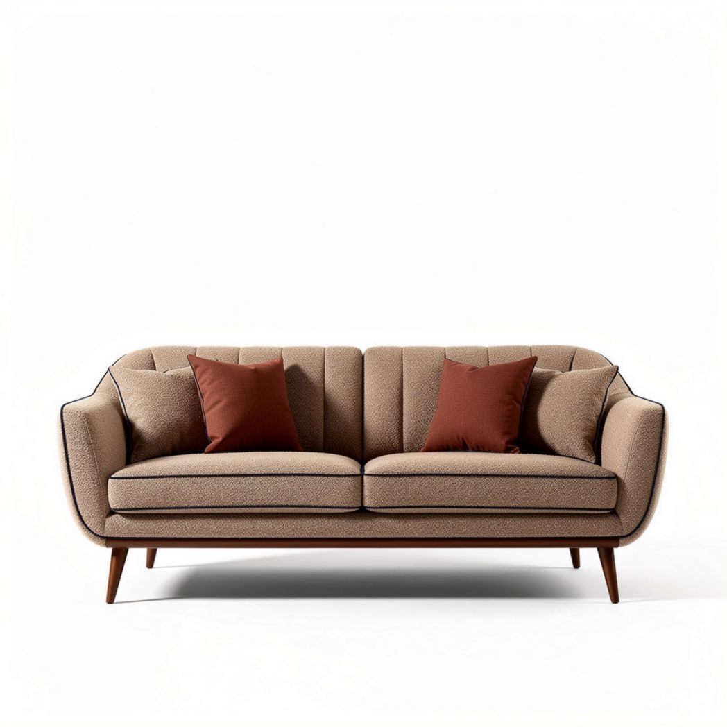 Canapé en tissu beige avec coussins décoratifs de 200 x 80 x 85cm