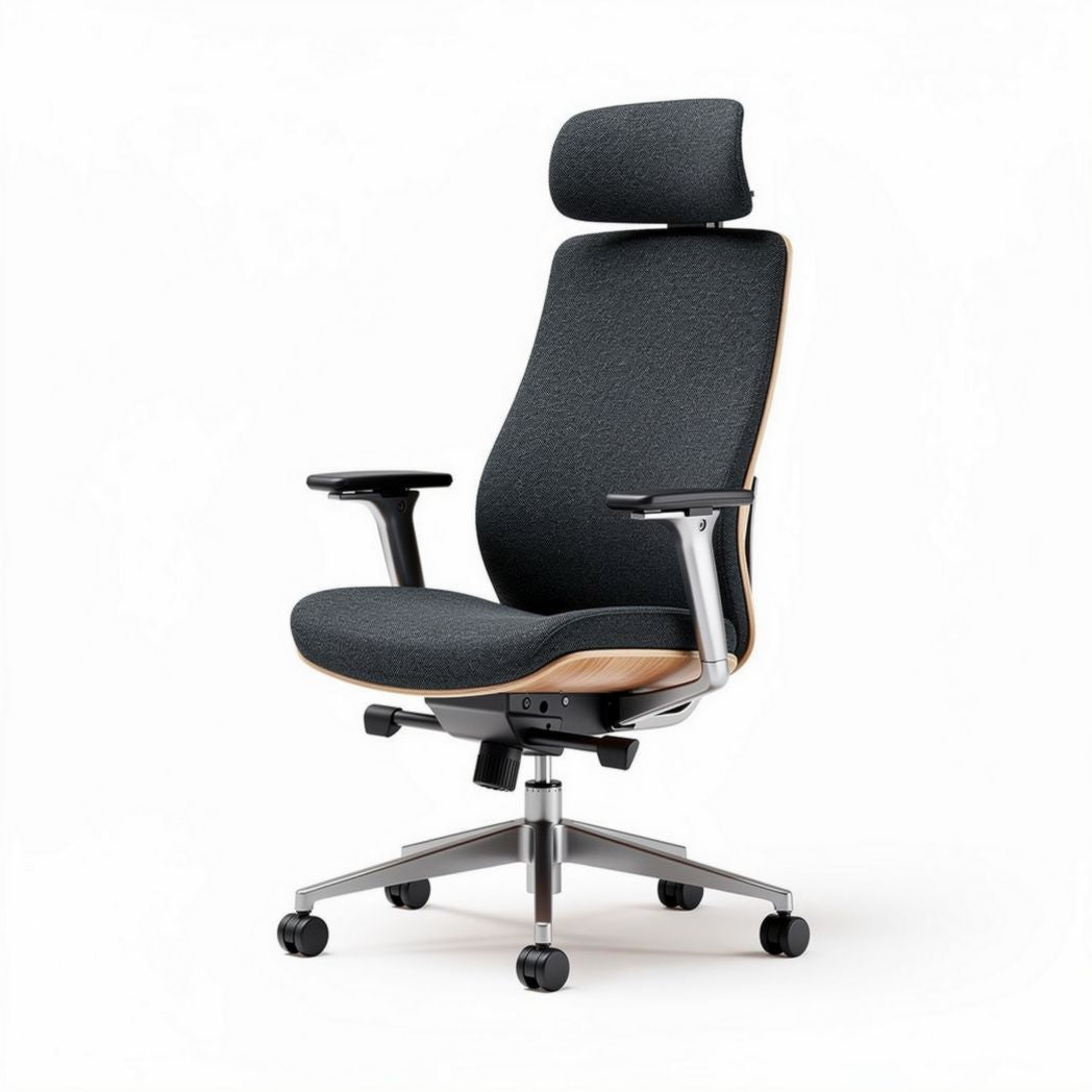 Chaise de bureau ergonomique en tissu noir avec accoudoirs et roulettes