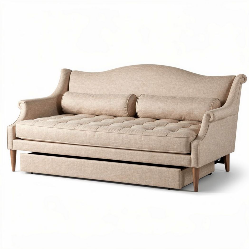 Canapé en tissu beige avec rangement dimensions 190 x 85 x 85cm