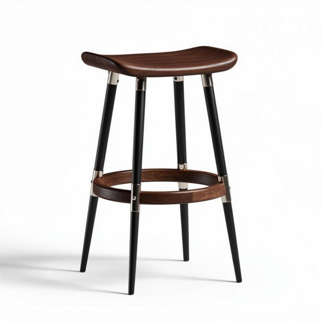 Tabouret de bar en bois foncé avec pieds en métal noir 45 x 40 x 75cm