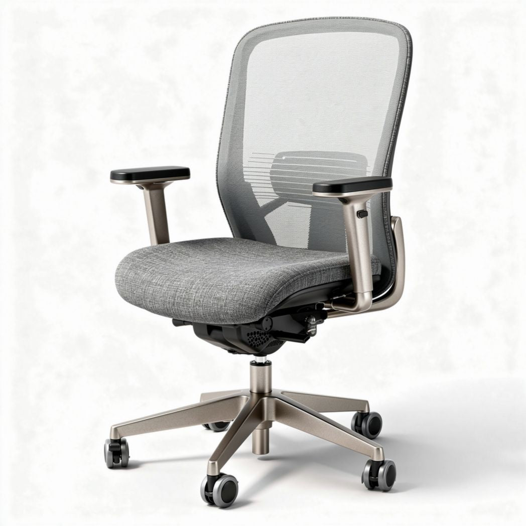 Chaise de bureau ergonomique grise en tissu et maille avec roulettes 60 x 60 x 100cm