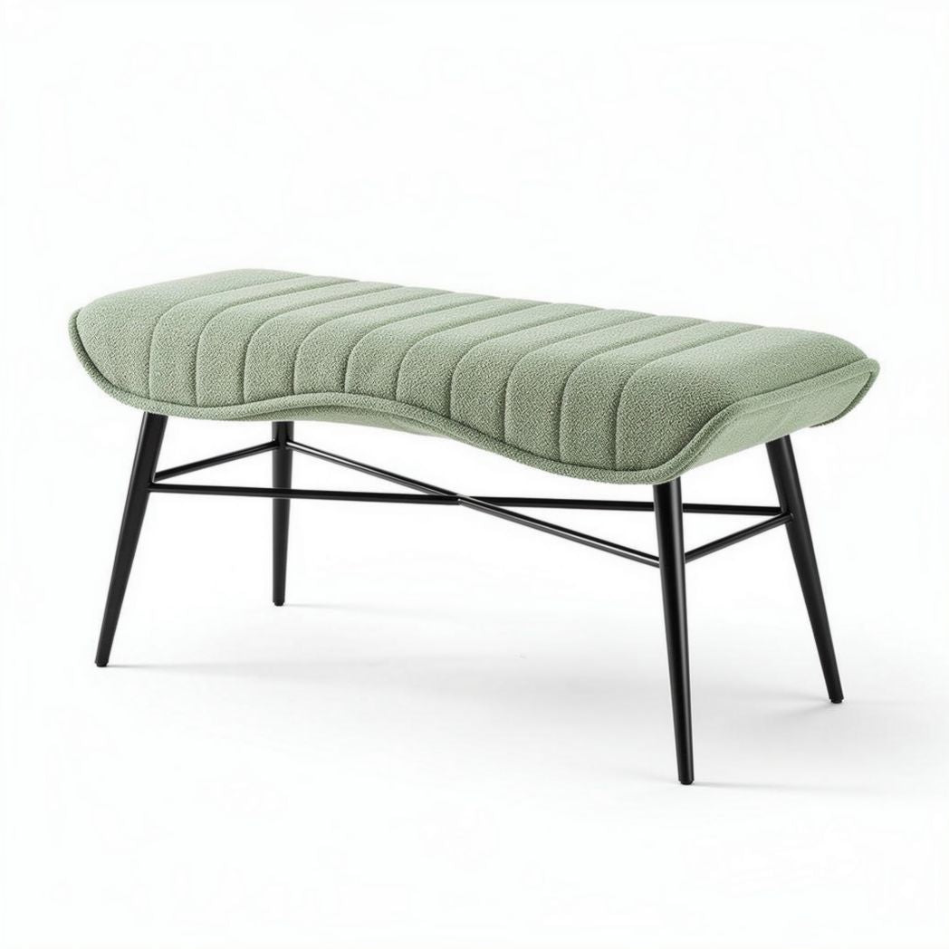 Banc en tissu vert avec pieds en métal noir dimensions 100 x 50 x 40cm