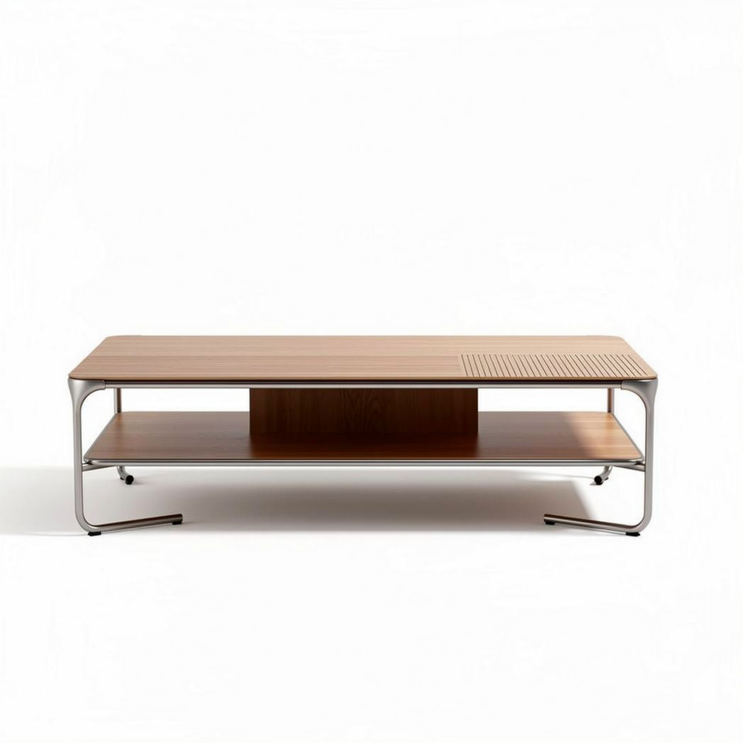 Table basse en bois et acier avec étagère intégrée 120 x 60 x 40cm