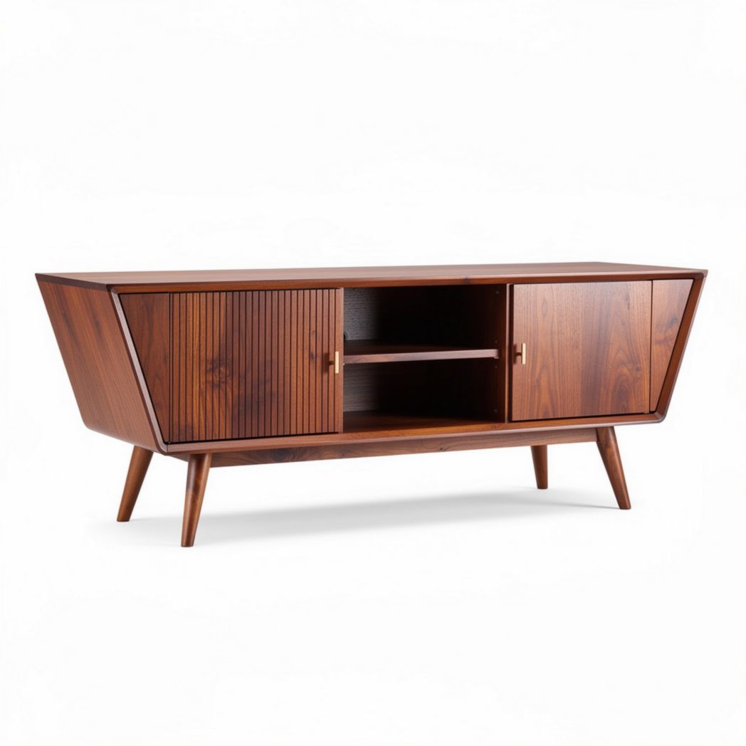Meuble TV en bois noyer avec rangement dimensions 150 x 45 x 60cm